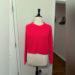 Wild Fable Vibrant Pink Cropped Crew Neck Sweater